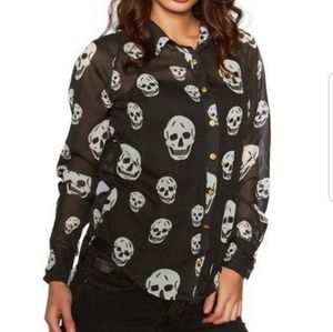 Last Kiss Skull Sheer Blouse Shirt S NWT